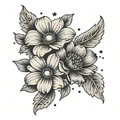 Buttercup Flower And Daisy Flower With Small Stars Around