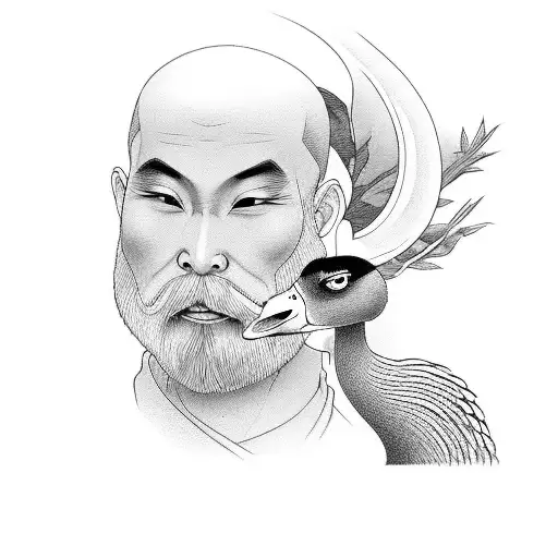 Man And A Goose In Asian Style