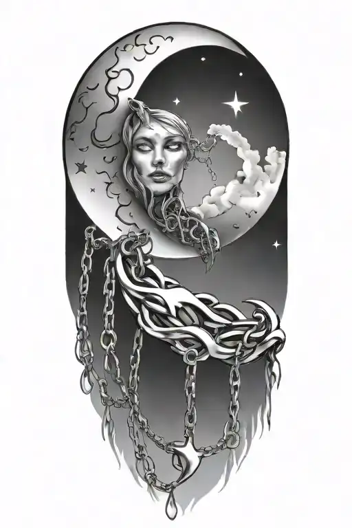 Crescent Moon With Chains