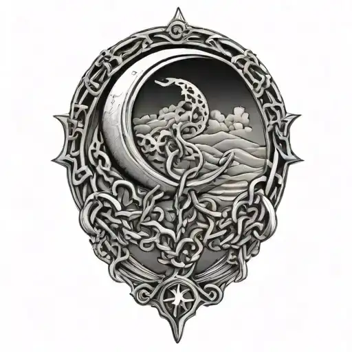 Crescent Moon With Chains