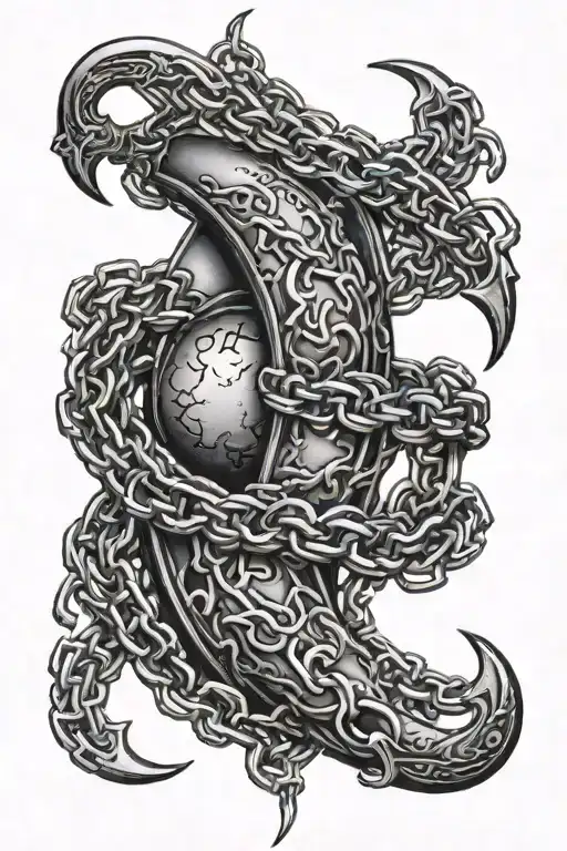 Crescent Moon With Chains Wrapping Around Arm