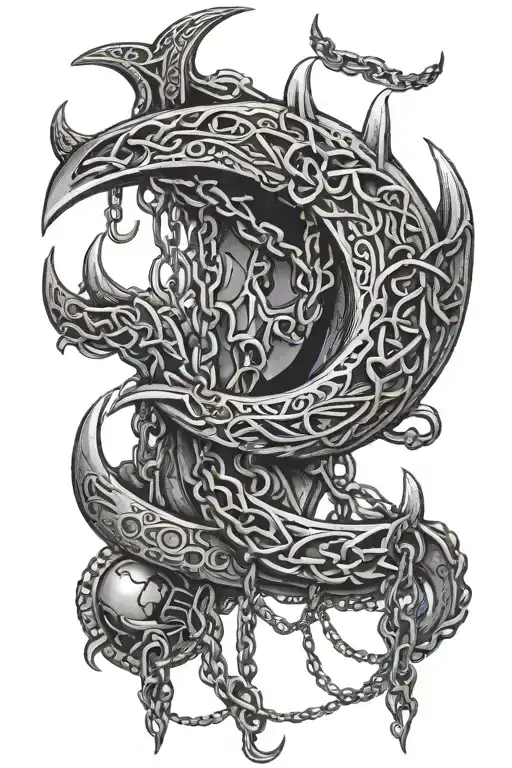 Crescent Moon With Chains Wrapping