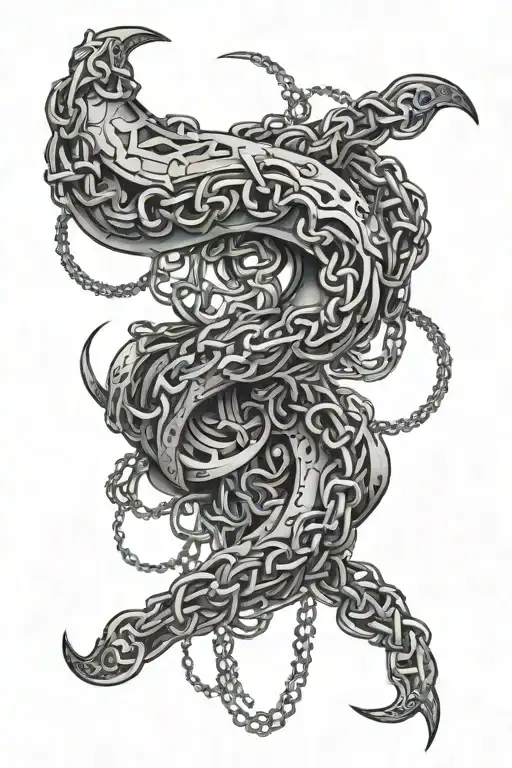 Crescent Moon With Chains Wrapping Around Arm Sleeve