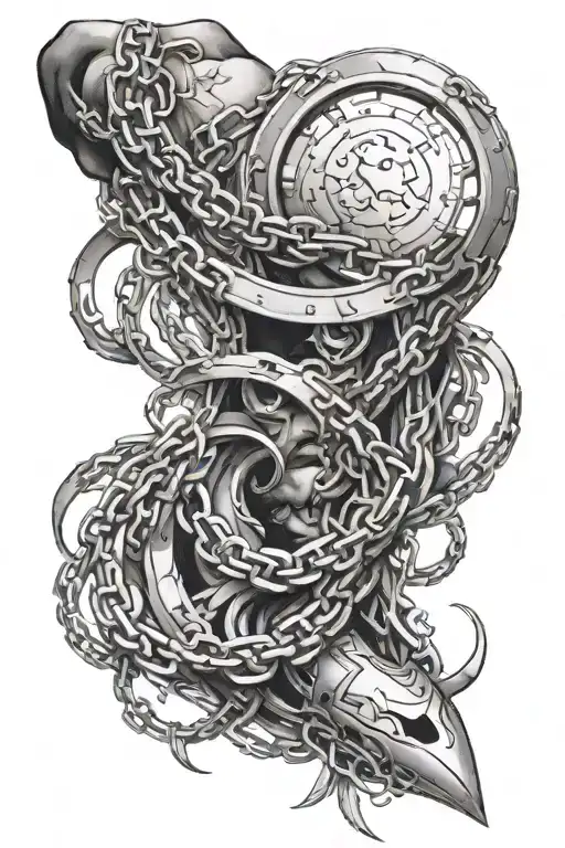 Crescent Moon With Chains Wrapping Around Arm Sleeve