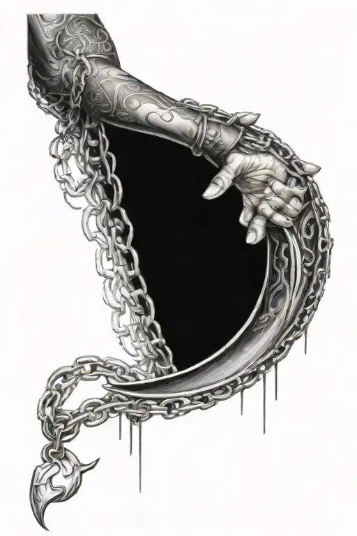 Crescent Moon With Chains Wrapping Around Arm Sleeve