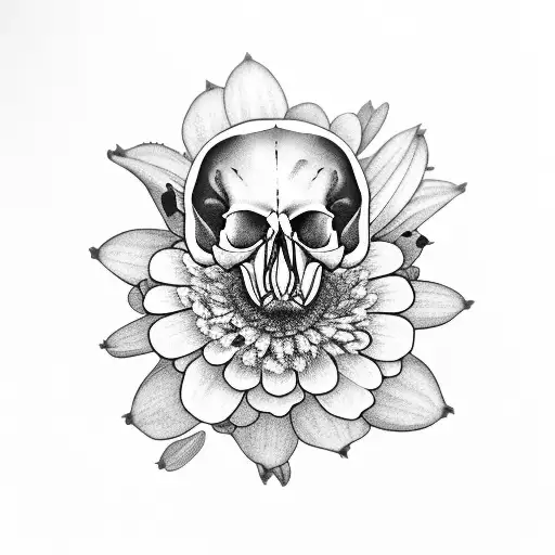 Zinnia Flower With Cactus And Cow Skull