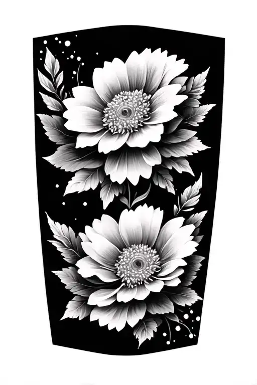 Black And Gray Flower Pattern Sleeve Tattoo Design