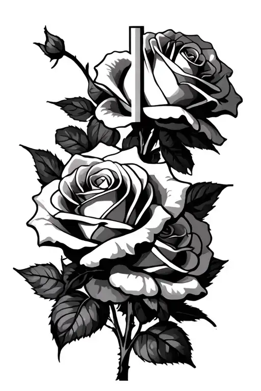 3 Roses With A White Cross
