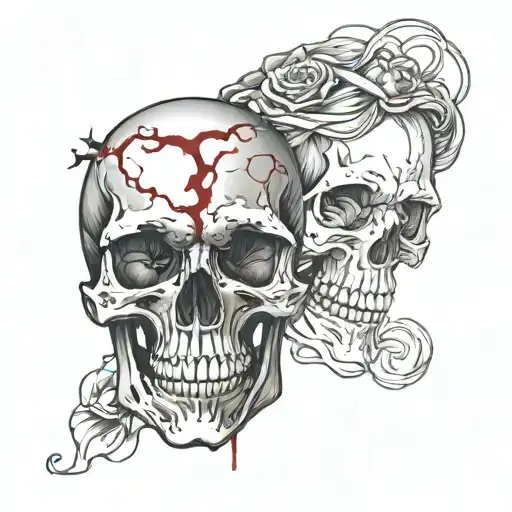 Skull Who Has Blood Looking At Each Other