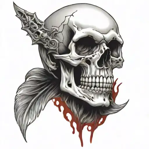 Skull Who Has Blood Looking At Each Other