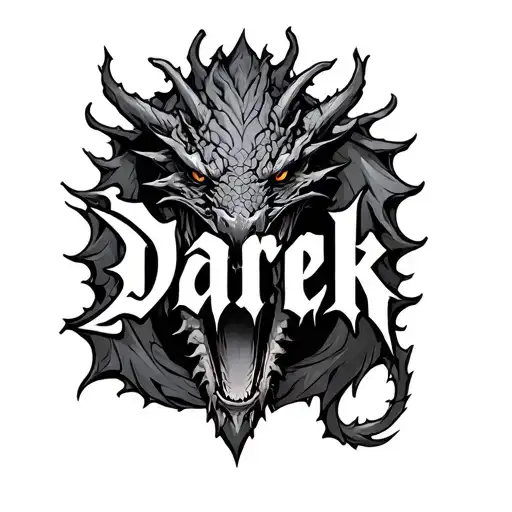 The Word Darek Written In Stone With A Dragon Behind