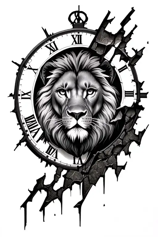 Lion Inside Broken Clock