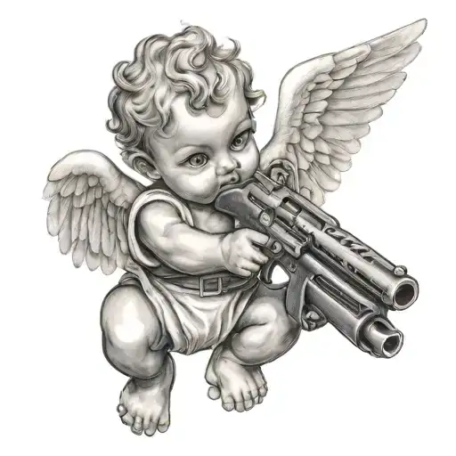 Baby Angel Holding A Gun