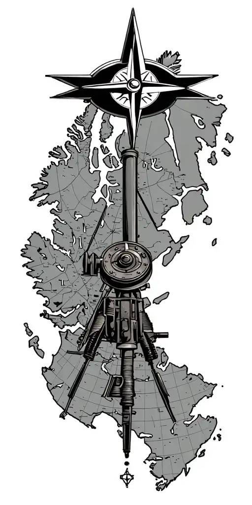Canadian Armed Forces Artillery And Compass And Map