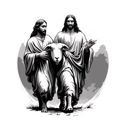 The Lost Sheep With Jesus Walking Together