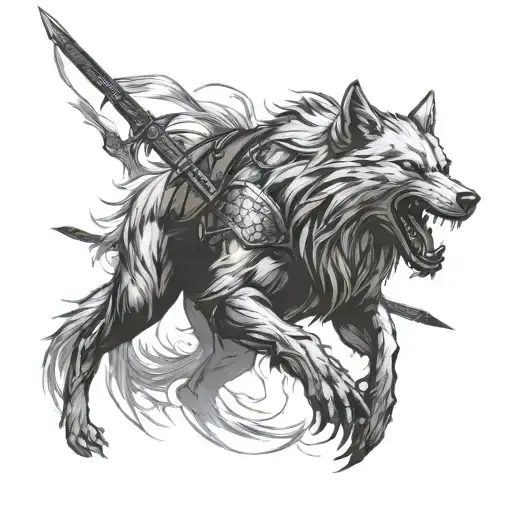 Witcher Wolf With 2 Long Swords