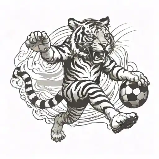 Tiger Kicking A Football