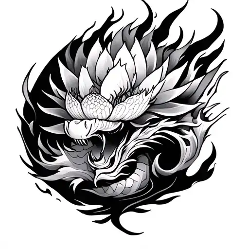 Lotus Dragon And Fire