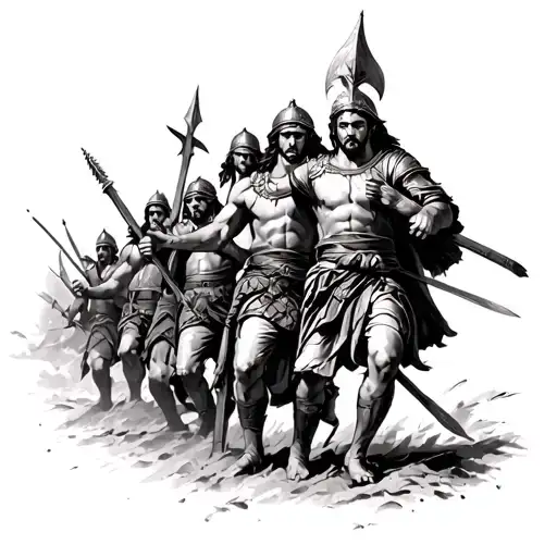 Tattoo Idea For The Hip Where A Group Of Ancient Macedonian Soliders Carry The Big Spear Into War