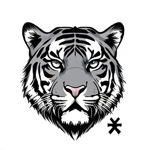 Tiger With Cross Tattoo Design