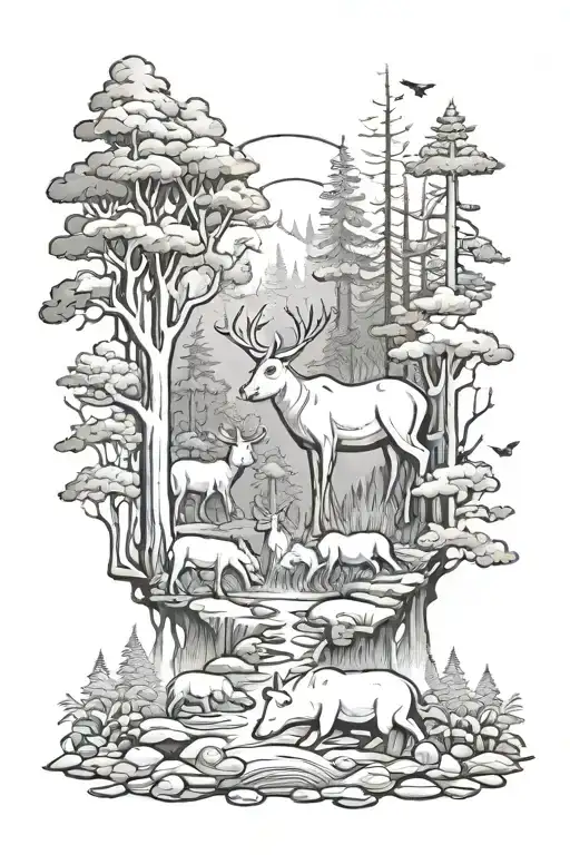 Forest And Animals In The Forest
