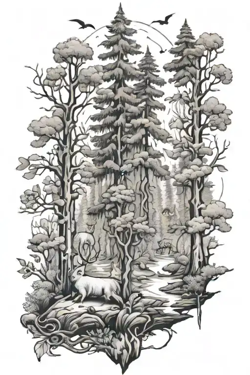 Forest And Animals In The Forest