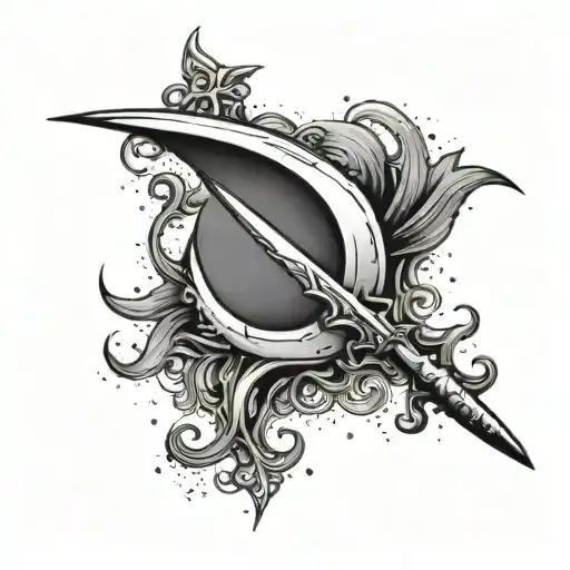 A Simple Tattoo Of A Dagger Stabbing Through A Crescent Moon