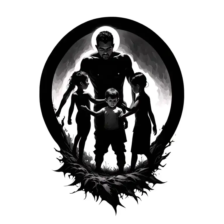 Full Circle Surrounding Three Children And A Father