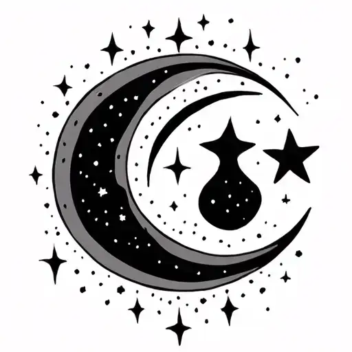 Simple Crescent Moon With A Star