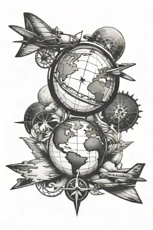 Globe With Plane And Compass