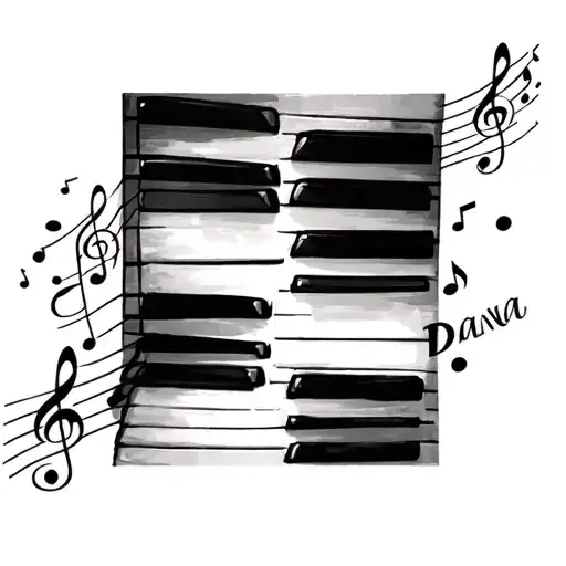 Piano Keys Spelling Dana In Cursive With Music Notes