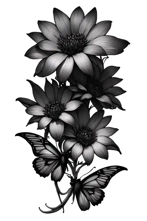 Thin Flower And Butterfly