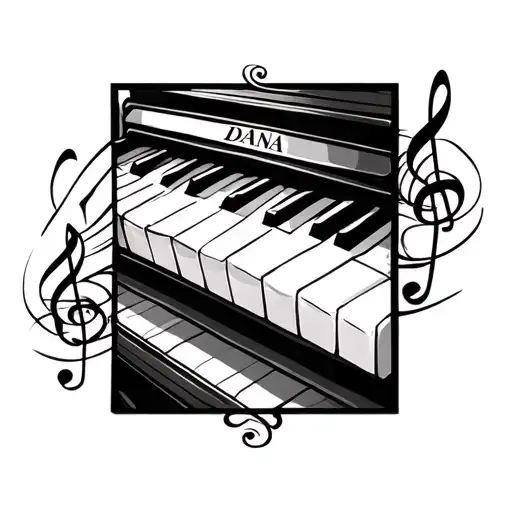 Piano Keys Spelling Dana In Cursive With Music Notes