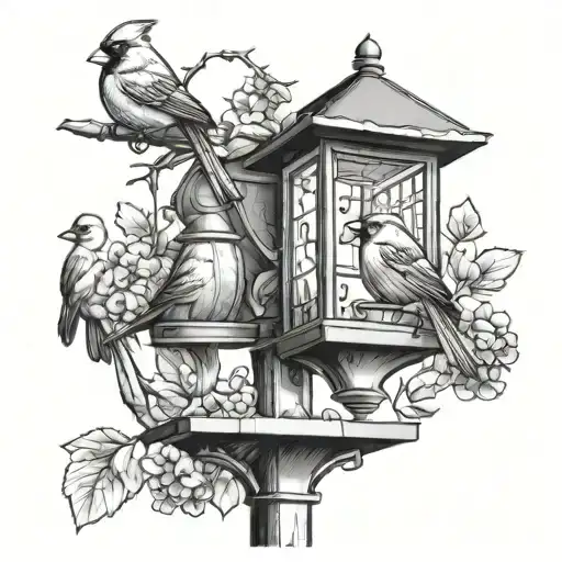 Cardinals Jays Doves And Crows Sitting On A Lamppost With An Anti Squirrel Bird Feeder