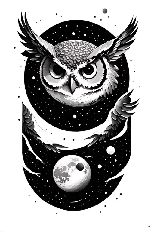 Moon Phases With Owl Flying