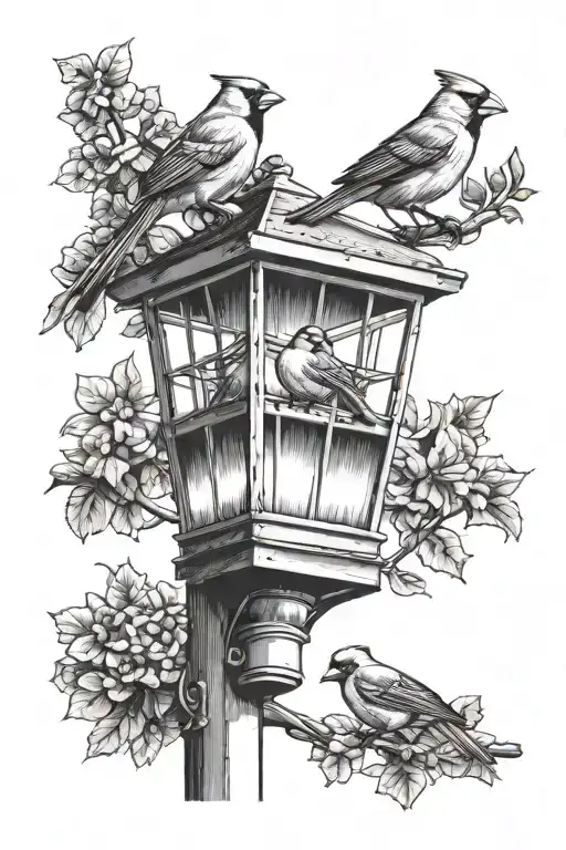 Cardinals Jays Crows And Doves Sitting On A 3 Light Lamppost With An Anti Squirrel Bird Feeder