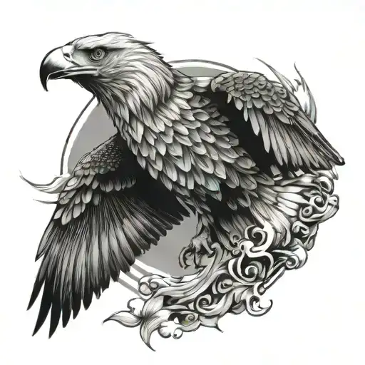 Create A Design Of An Eagle Soaring High With Intricate Details Of Koi Fish Swimming Below