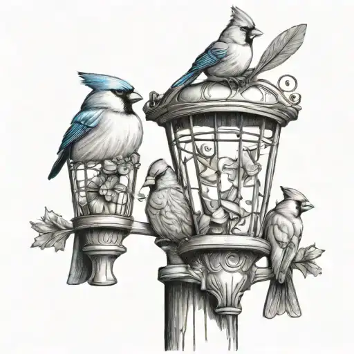 Cardinals Jays Finches And Crows On A 3 Headed Lamppost With An Anti Squirrel Bird Feeder