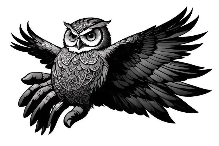 Hamsa Hand With Owl Flying