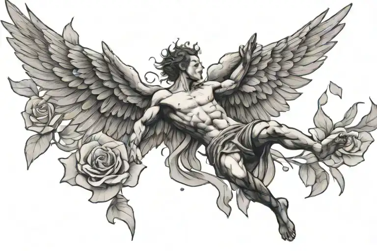 Icarus Falling With Rose Petals Falling With Him