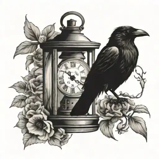 A Crow On A Lantern With A Pocketwatch