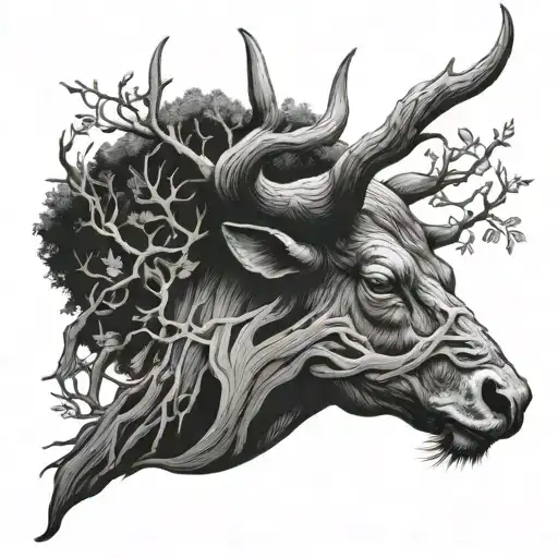 Ox From Horns Tree Branches Wraps Aroud