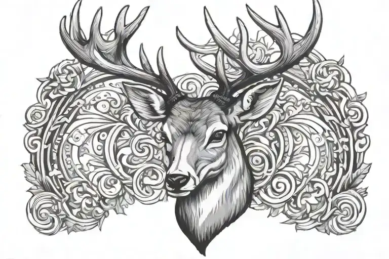 Deer Head With Antlers 8 Points Front View