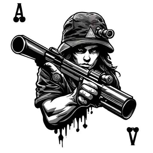 Sniper Tatto With Ace Card