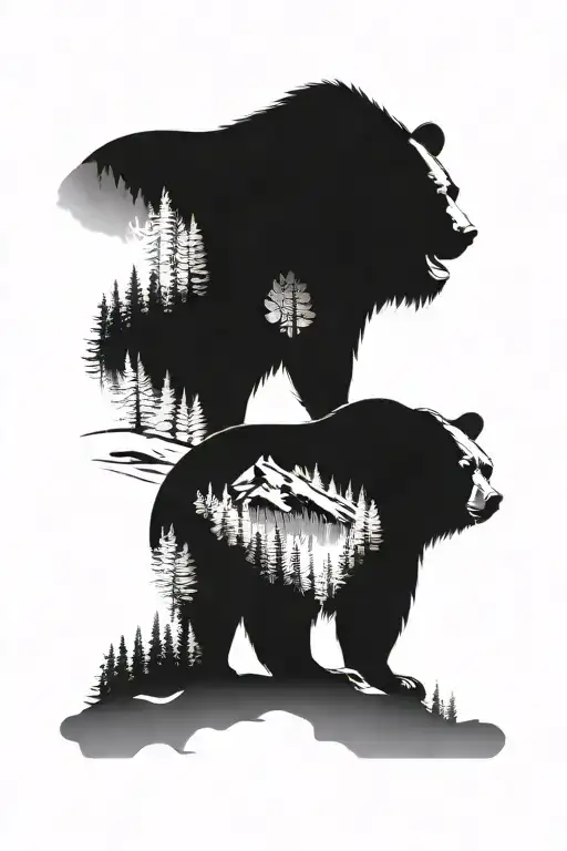 Bears And Mountain Scene