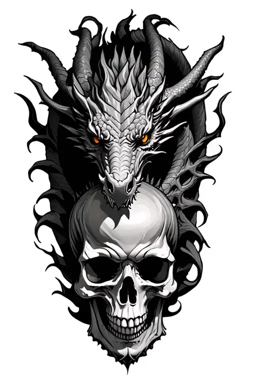 Dragon And Skull Surrounded