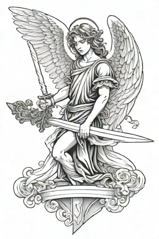 Cherubim Angel Holding A Sword