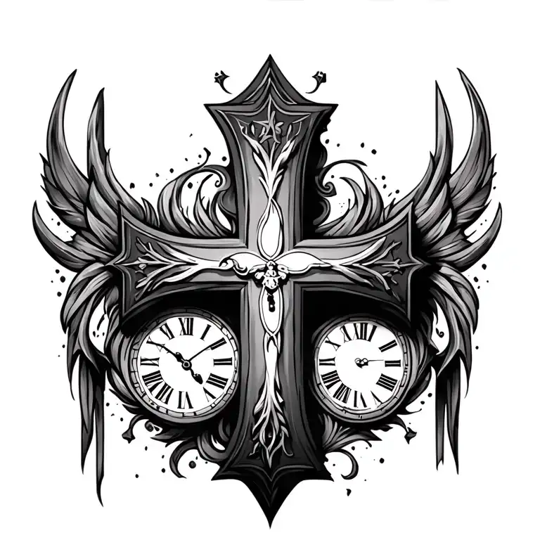 Christian Cross And Clock