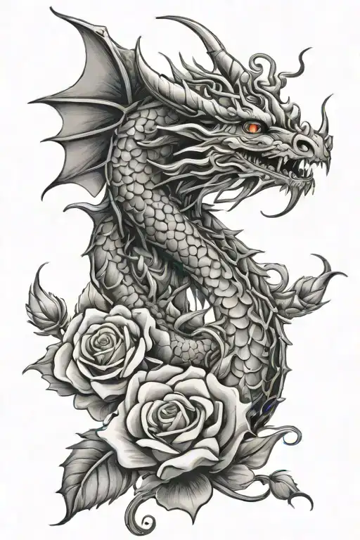 Oriental Dragon With Roses Mayflowers