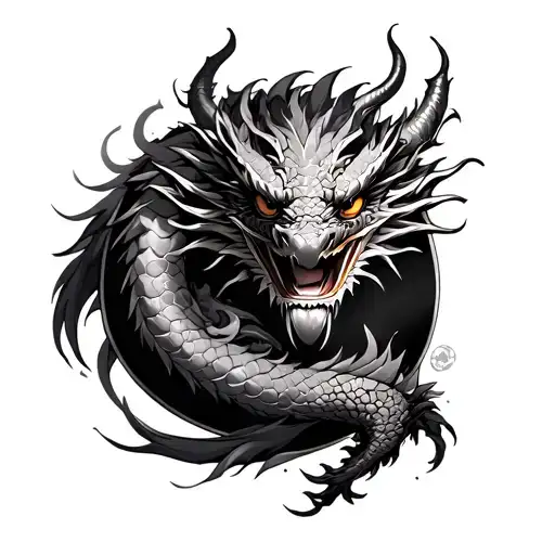 A Dragon Wrapped Round With Oni Mask Surrounded